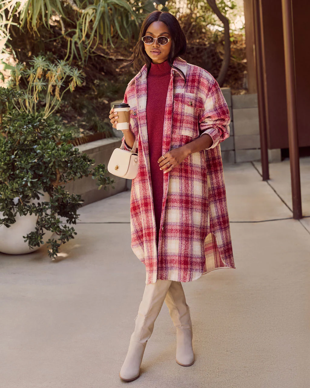 That September Feeling Plaid Pocketed Button Down Coat - Image 3
