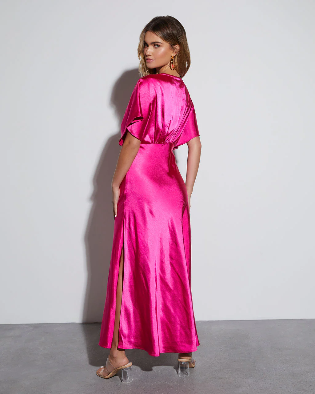 Theia Satin V-Neck Maxi Dress - Image 3