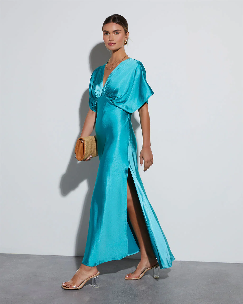 Theia Satin V-Neck Maxi Dress - Image 5