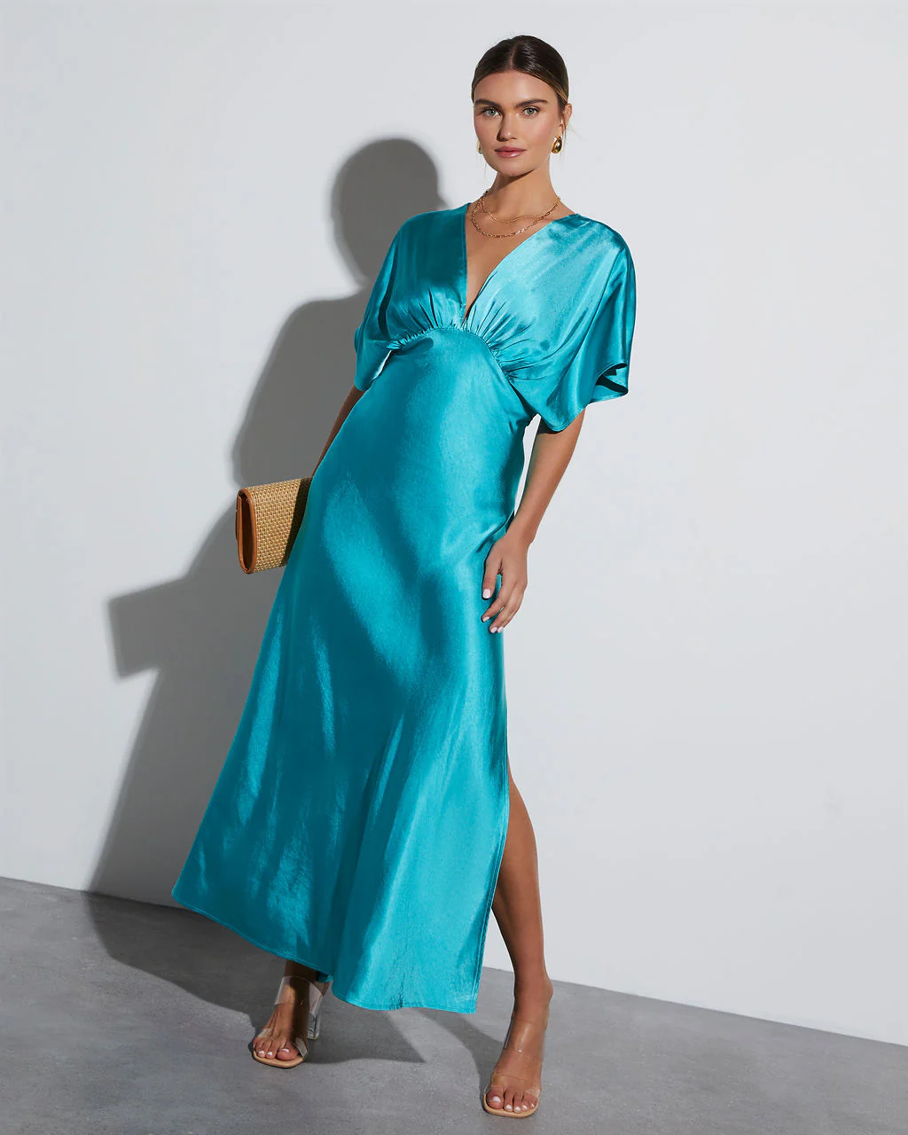 Theia Satin V-Neck Maxi Dress - Image 6