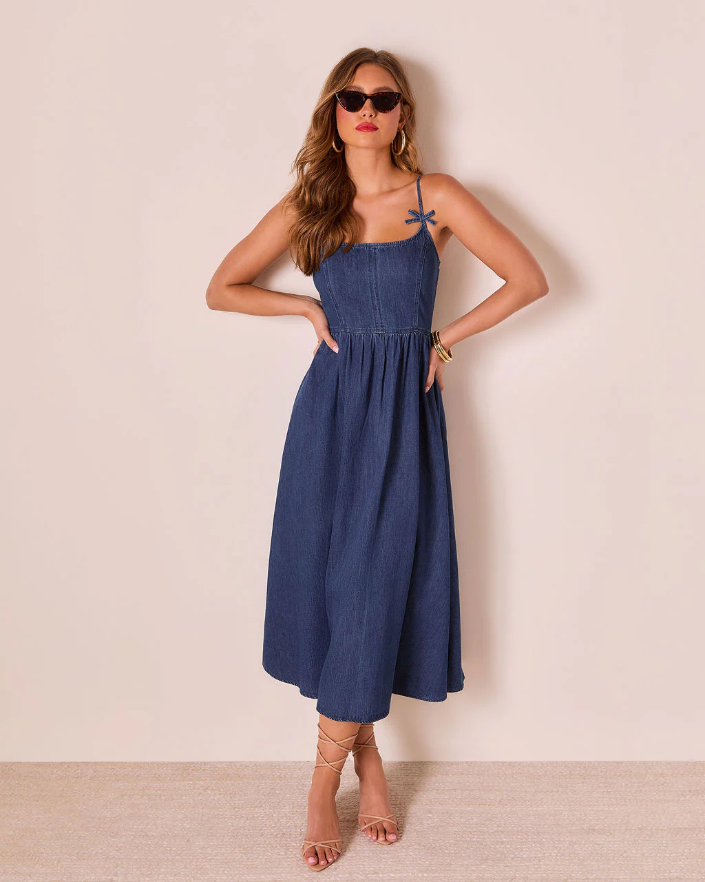 Tide To Me Bow Strap Midi Chambray Dress - Image 5