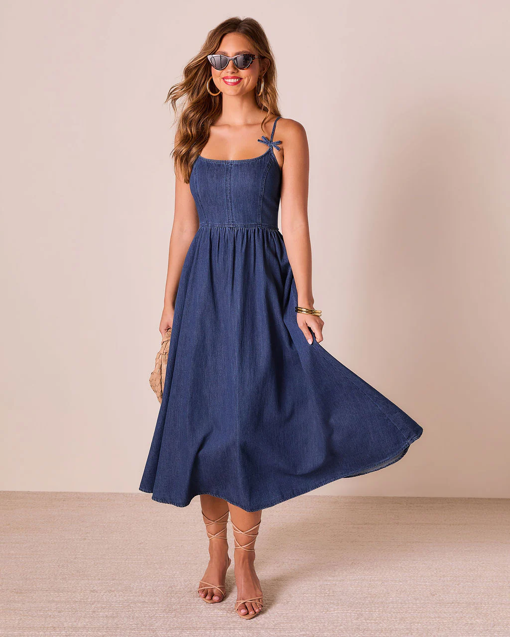 Tide To Me Bow Strap Midi Chambray Dress - Image 6