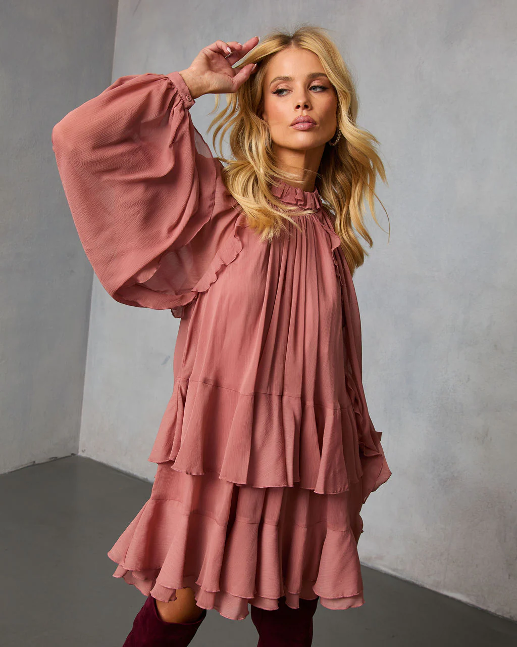 Toast Season Ruffle Chiffon Mini Dress - Image 3