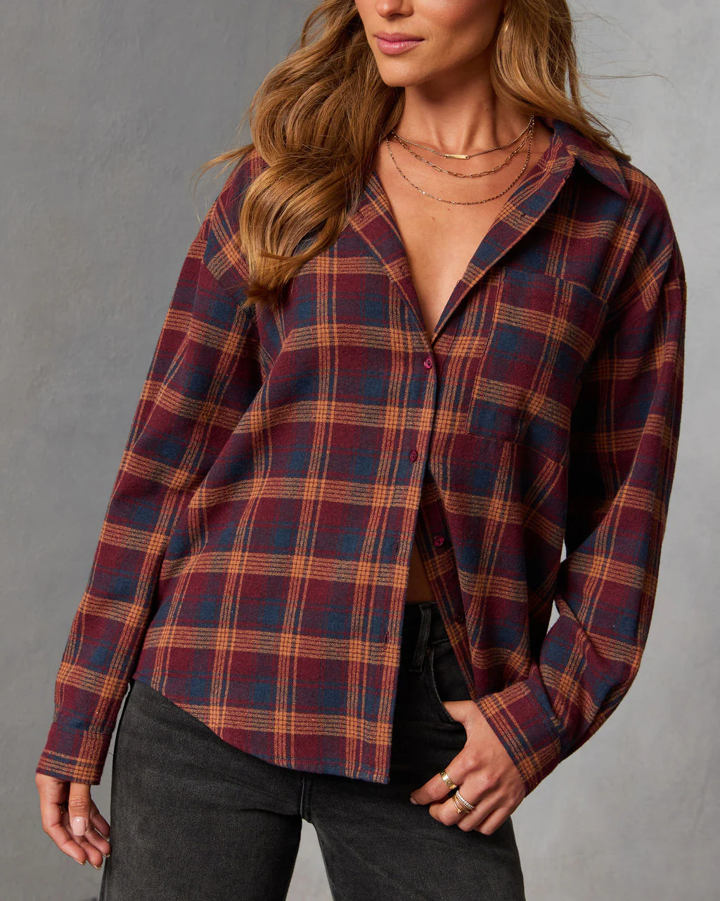 Toasted Maple Plaid Button Down Top - Image 5