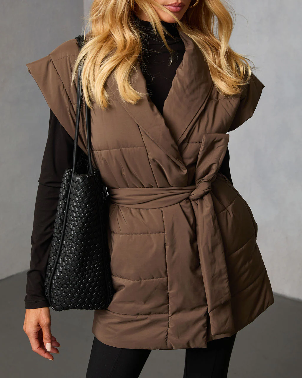 Toasted Oat Puffer Waist Tie Vest - Image 5