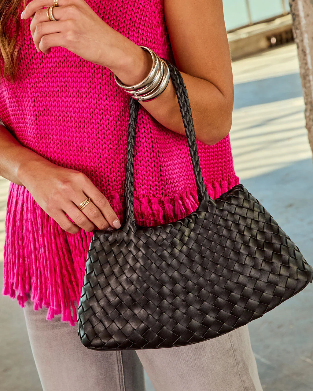 Tove Woven Vegan Leather Tote Bag - Image 10