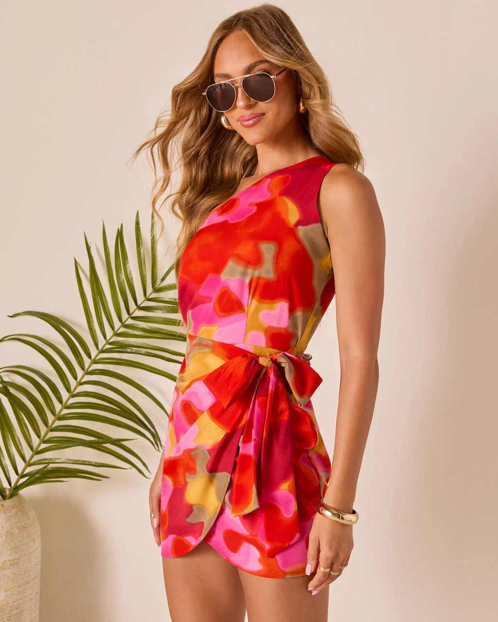 Tropic Kiss One Shoulder Wrap Mini Dress - Image 3