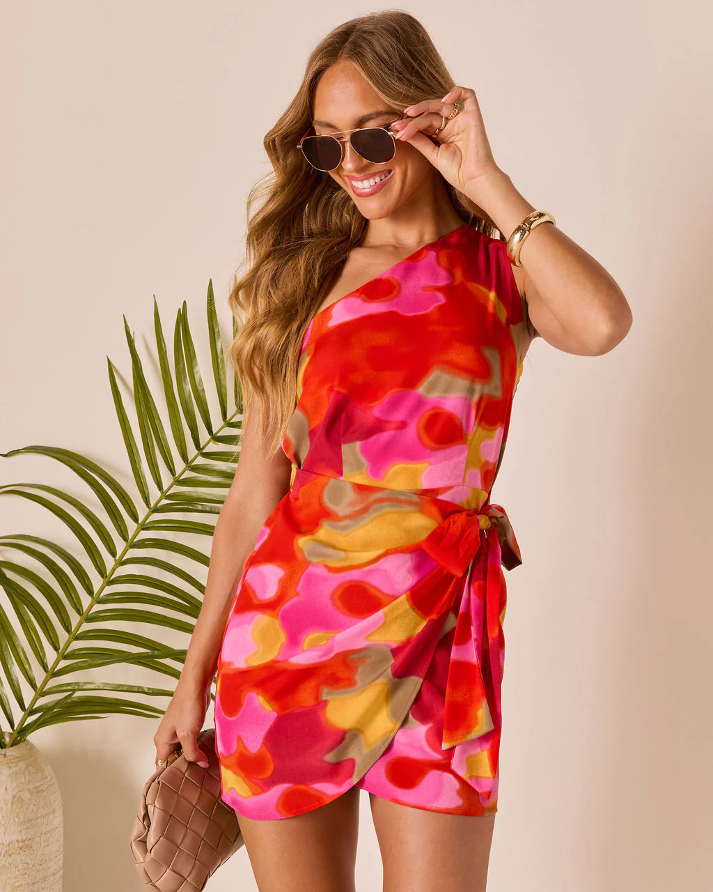 Tropic Kiss One Shoulder Wrap Mini Dress - Image 5