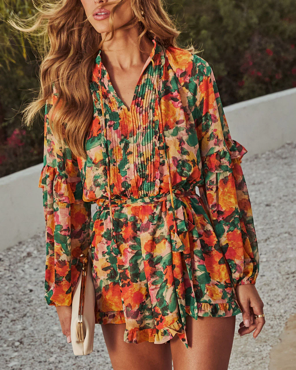 Tropic Tease Printed Waist Tie Romper - Image 5