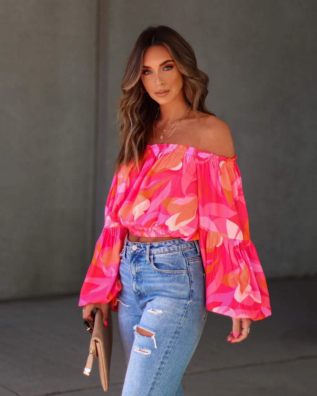 Tropical Spring Printed Off The Shoulder Top - Image 2