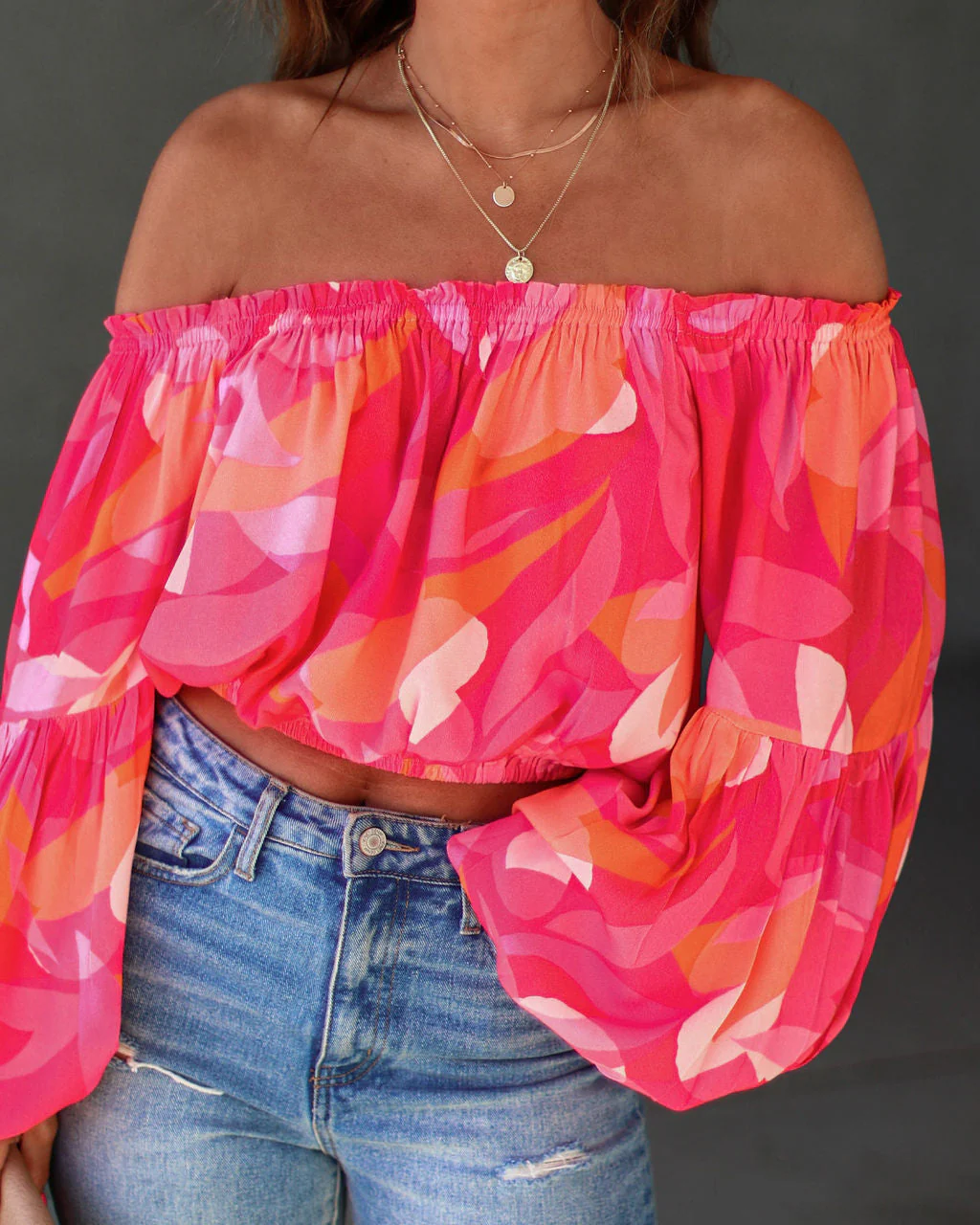 Tropical Spring Printed Off The Shoulder Top - Image 3