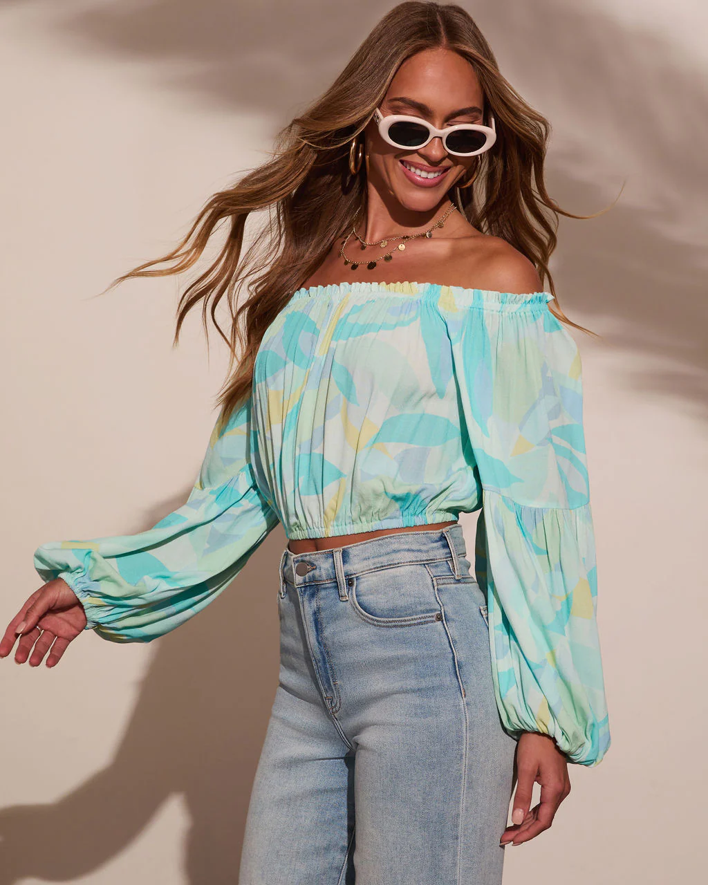 Tropical Spring Printed Off The Shoulder Top - Image 7