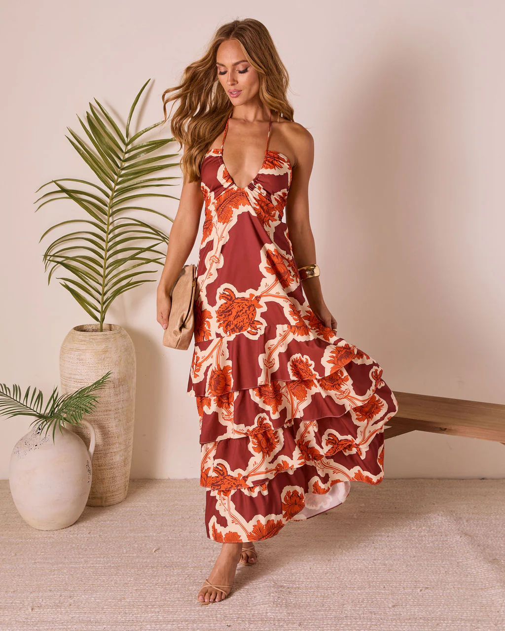 Tropical Tide Abstract Halter Maxi Dress - Image 5