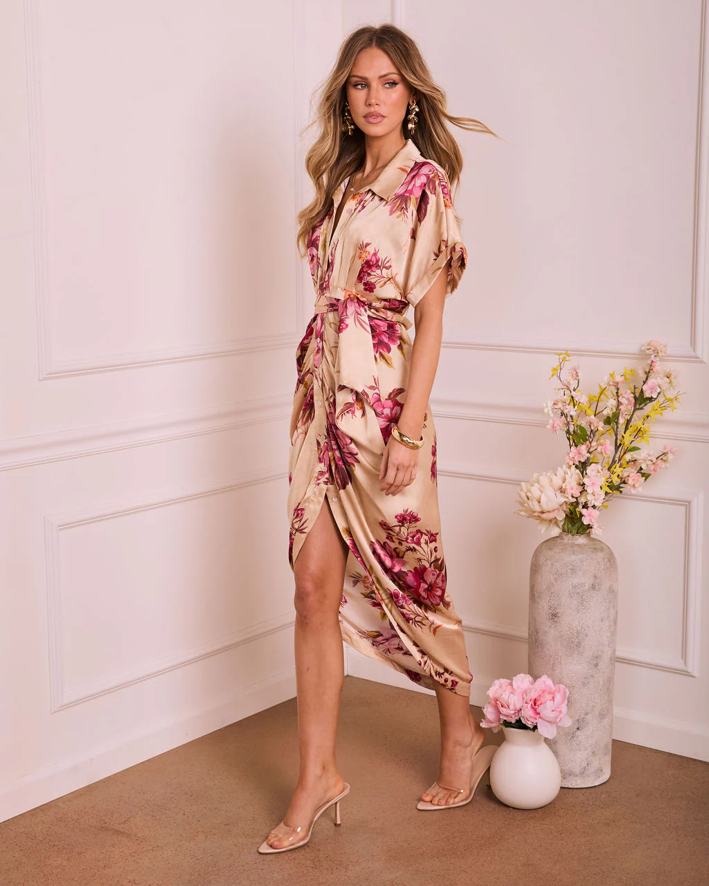 Trudie Floral Satin Midi Shirt Dress - Image 3