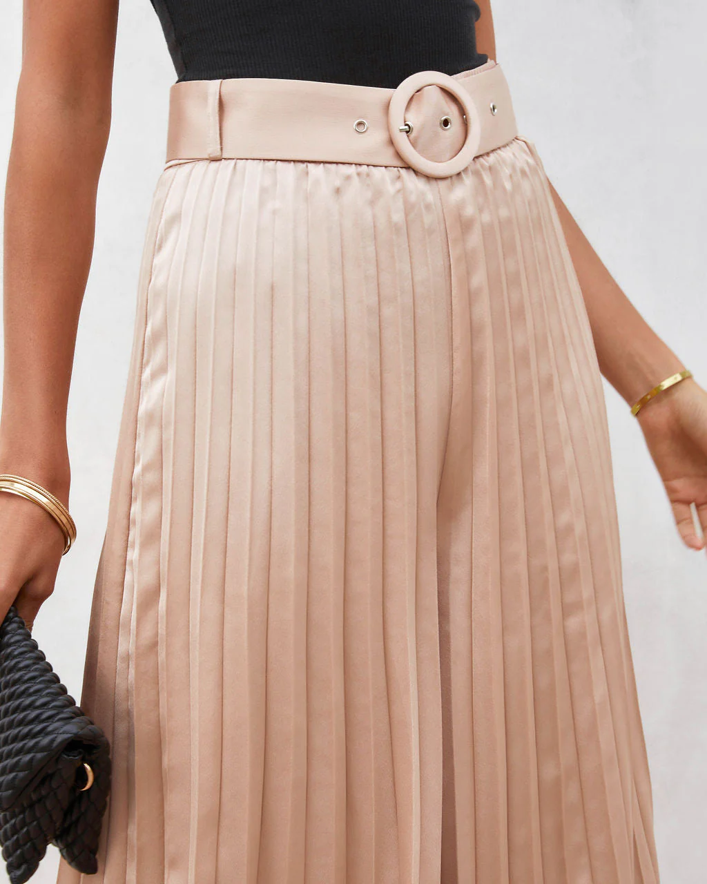 True Elegance Satin Pleated Belted Wide Leg Pants - Image 2
