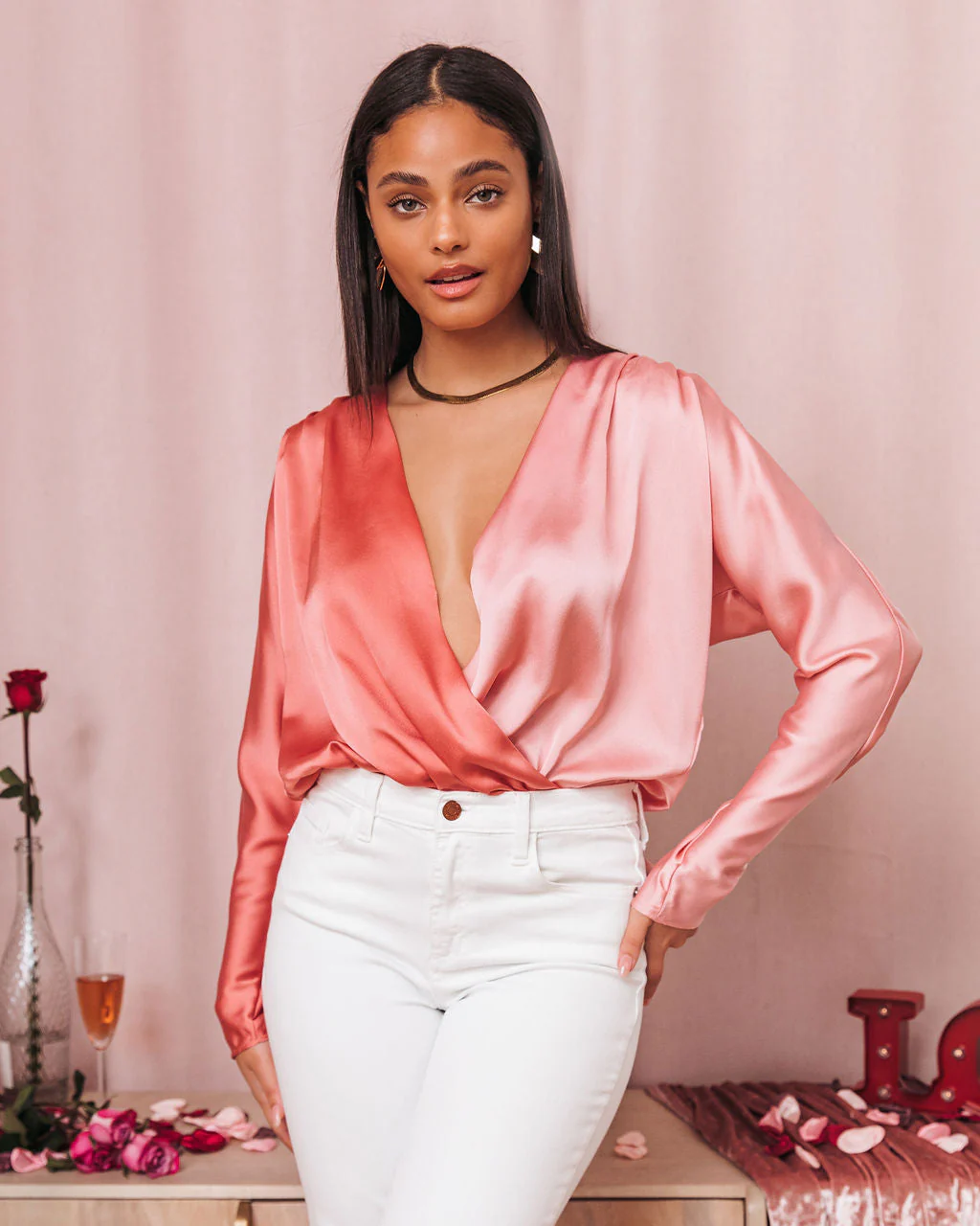 Two Sides Satin Drape Bodysuit - Image 4