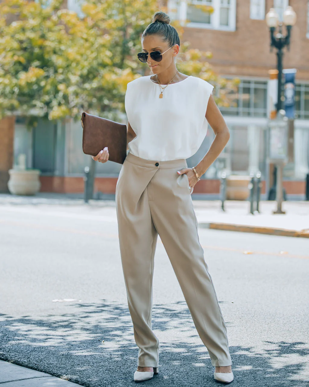 Uncommon Times Pocketed Asymmetrical Button Pants - Image 3