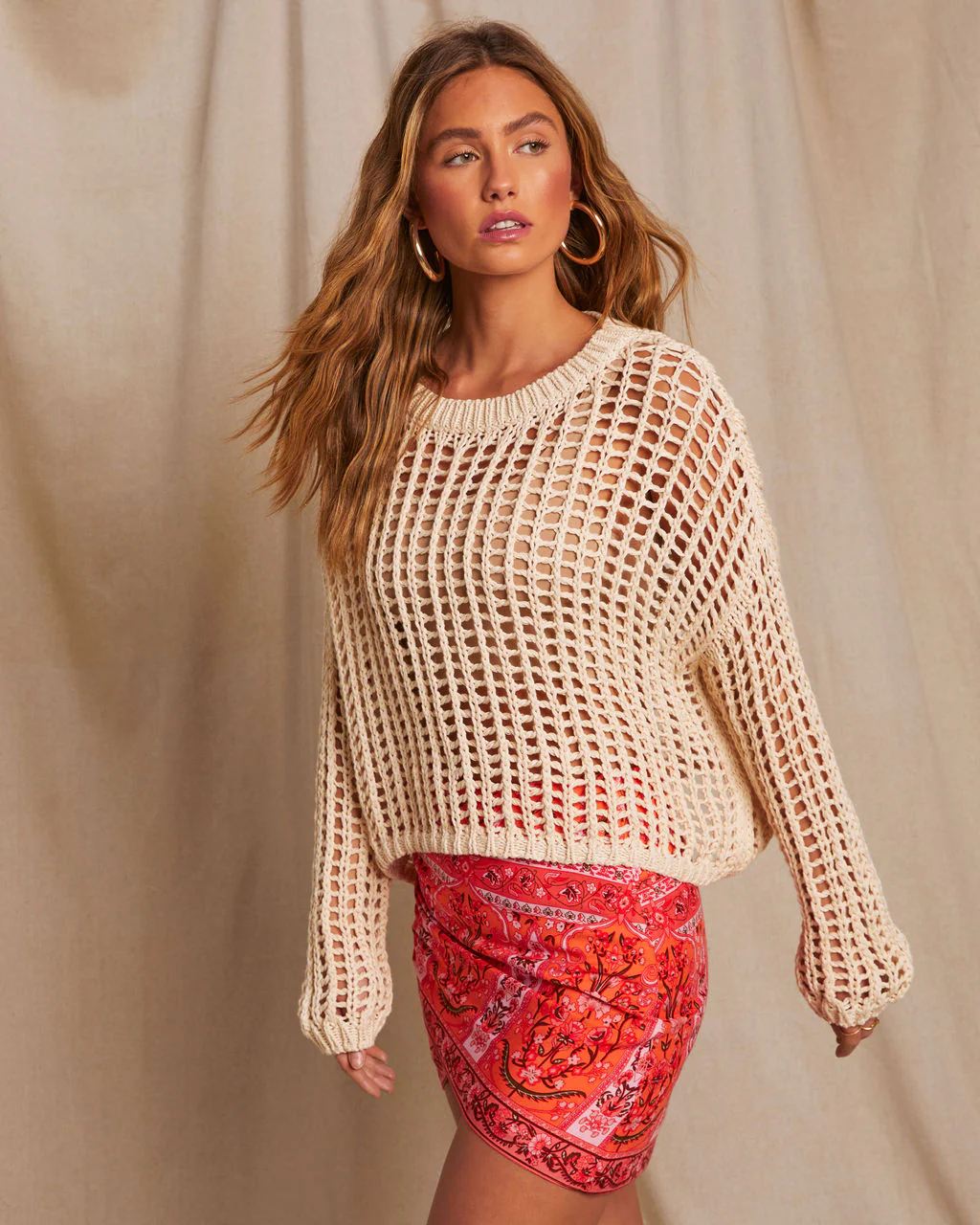 Under The Boardwalk Cotton Crochet Knit Sweater - Image 4