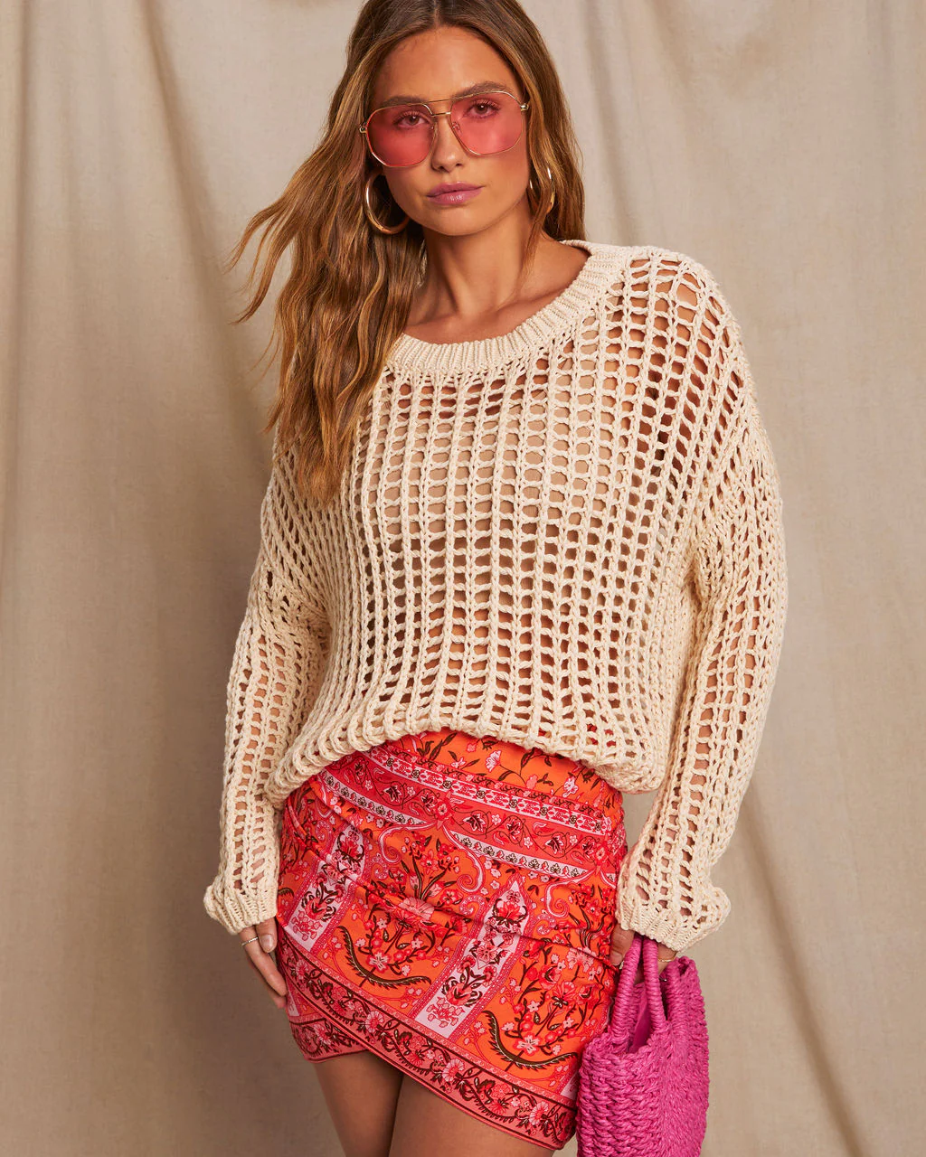 Under The Boardwalk Cotton Crochet Knit Sweater - Image 5