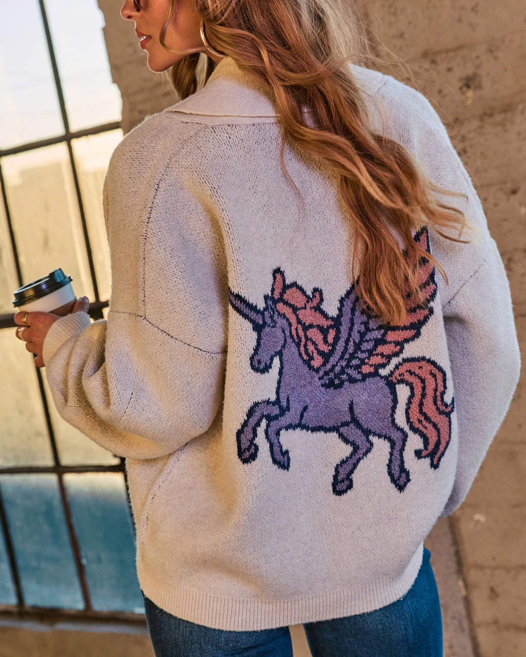 Unicorn Joy Knit Graphic Novelty Cardigan - Image 4