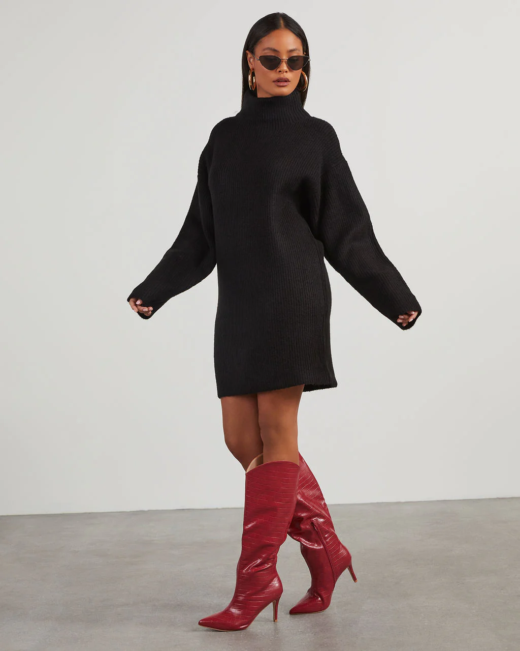 Uptown Girl Mock Neck Sweater Dress - Image 28