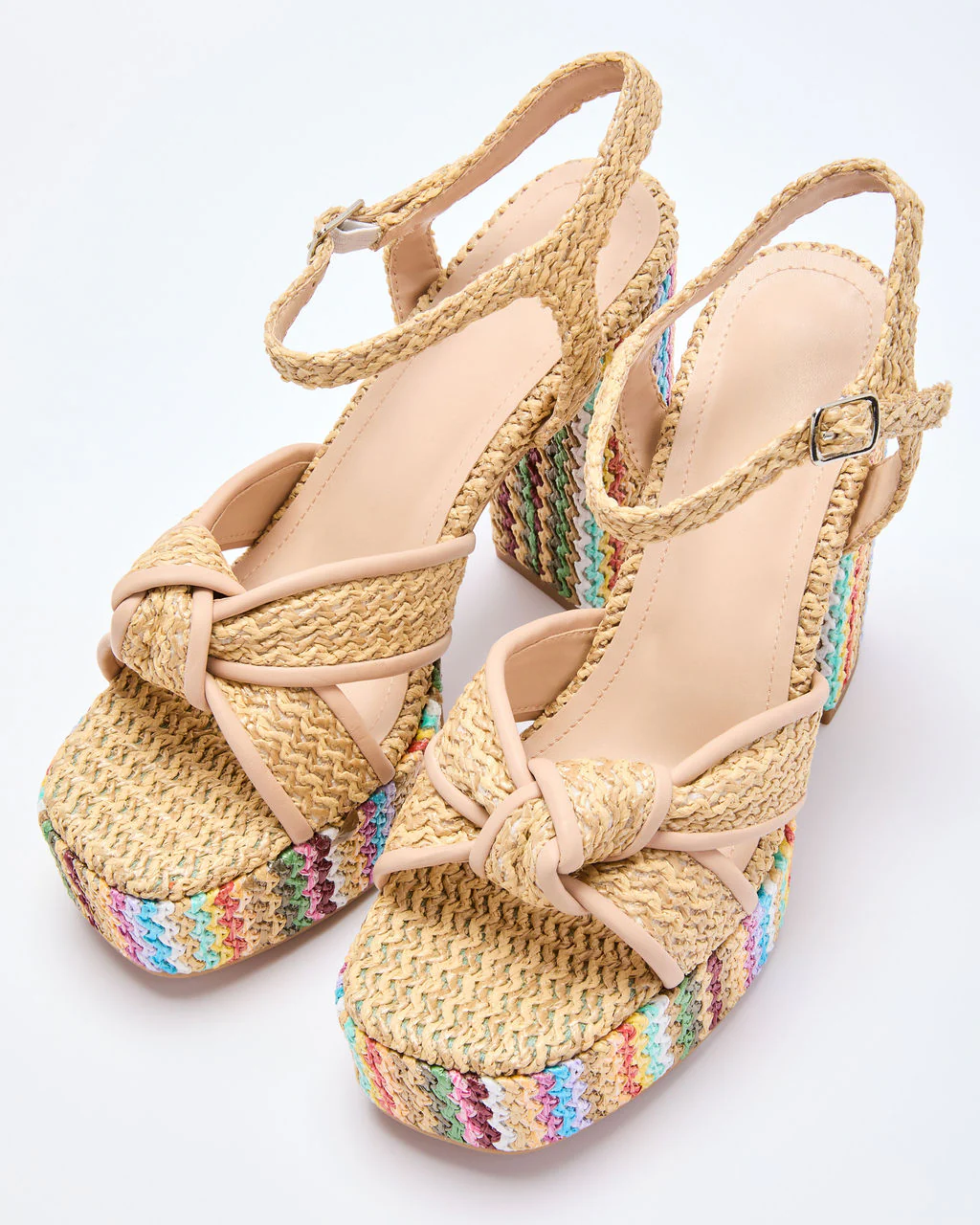 Vacay Vibes Multi Color Embroidered Platform Raffia Heels - Image 2