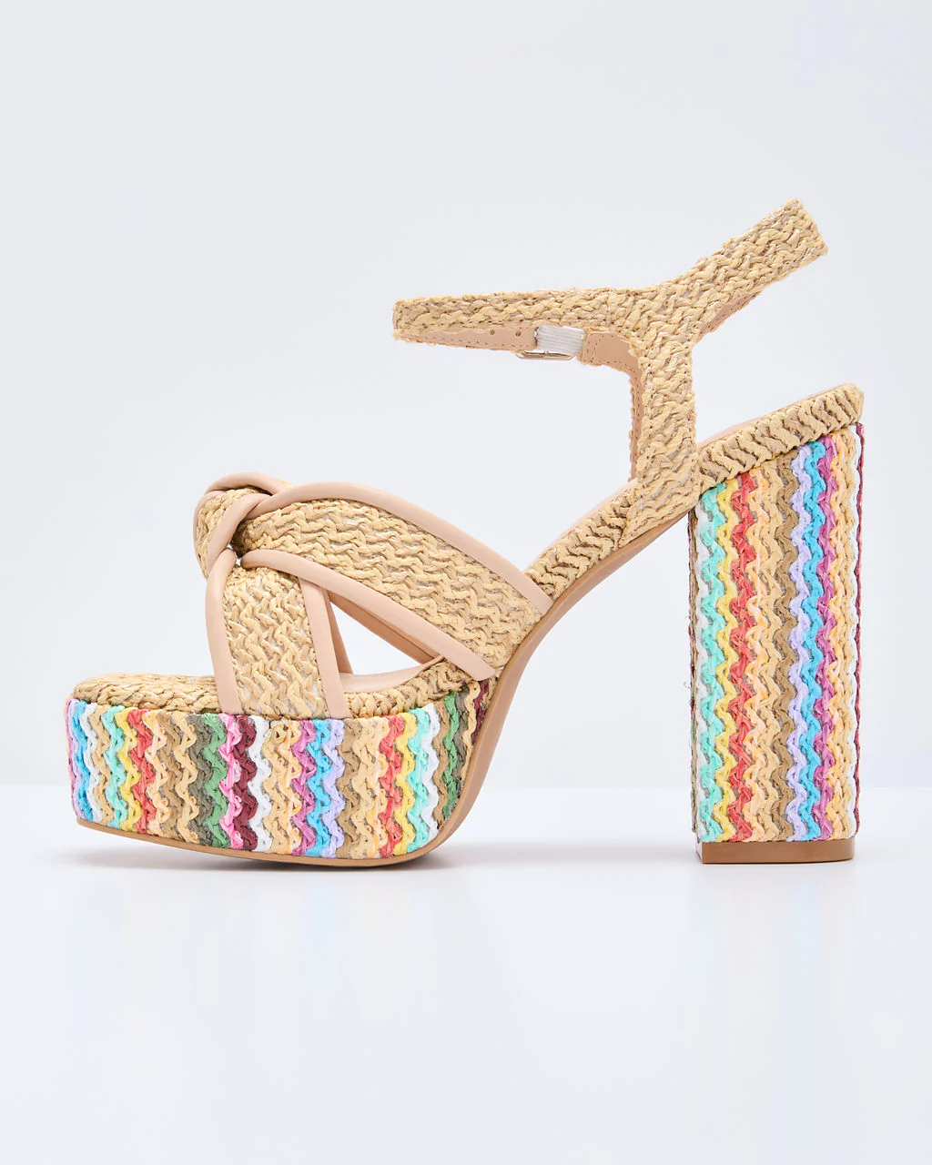 Vacay Vibes Multi Color Embroidered Platform Raffia Heels - Image 4