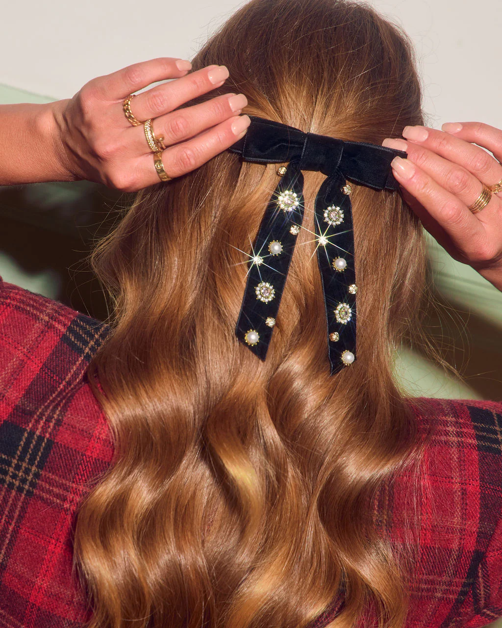 Valerie Velvet Embellished Hair Bow Clip - Image 3