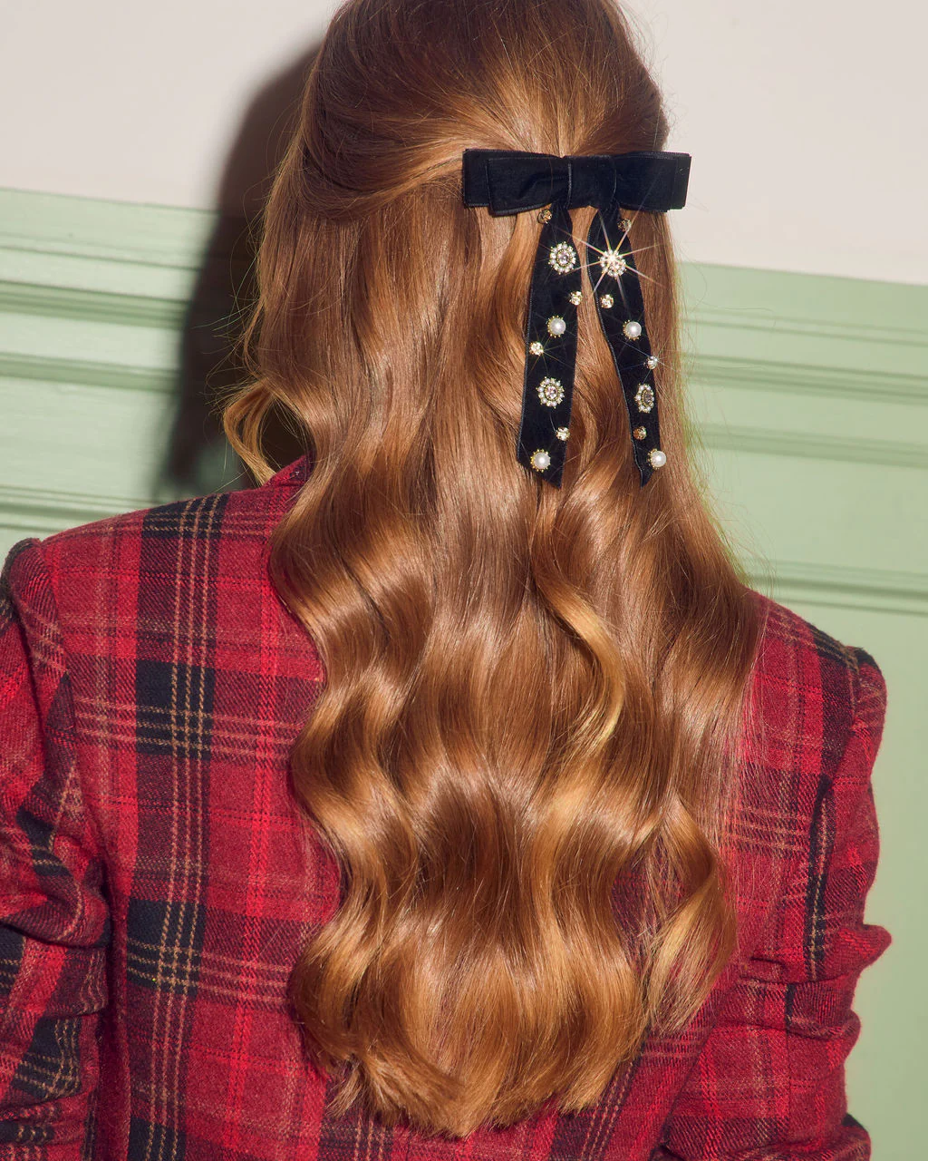 Valerie Velvet Embellished Hair Bow Clip - Image 4