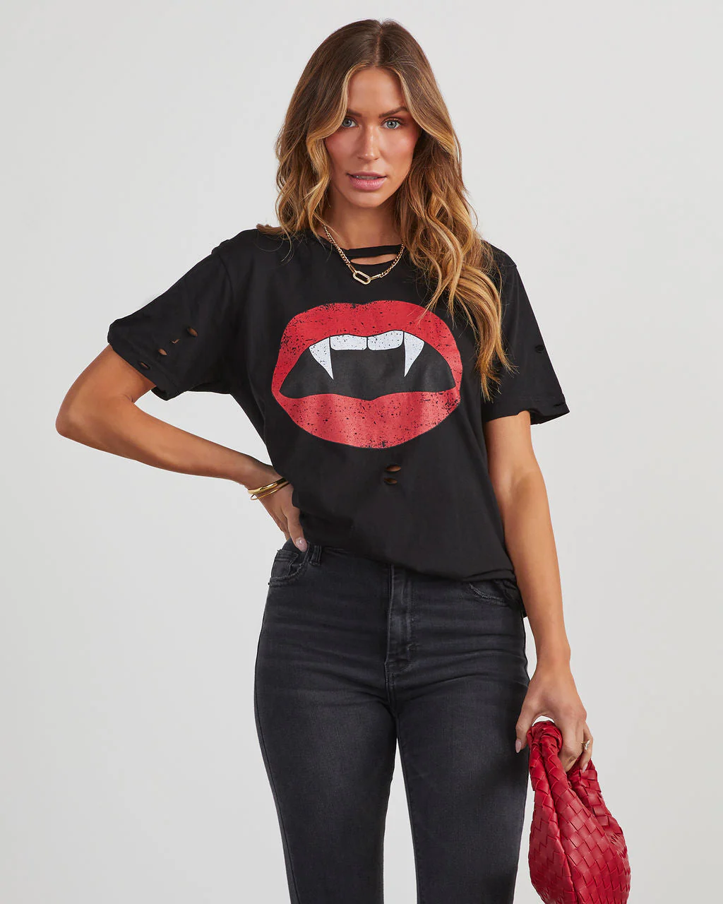 Vampire Lips Distressed Cotton Tee - Image 2