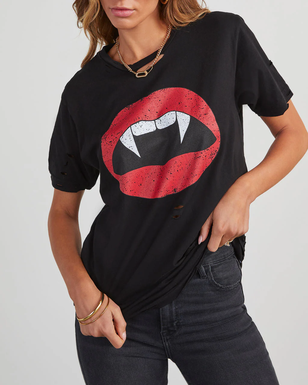 Vampire Lips Distressed Cotton Tee - Image 5