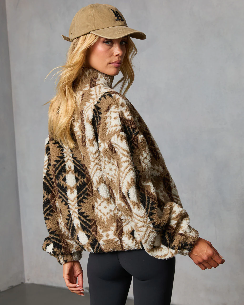 Vanilla Mist Aztec Print Quarter Zip Jacket - Image 4