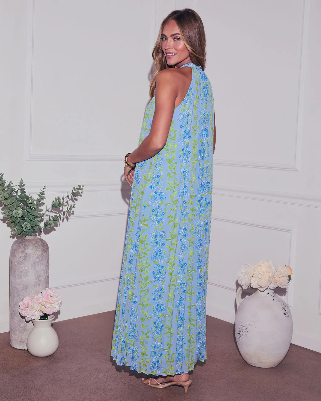 Vaughn Floral Pleated Halter Maxi Dress - Image 4