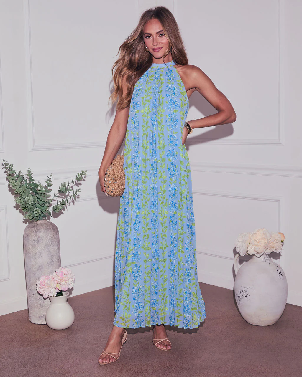 Vaughn Floral Pleated Halter Maxi Dress - Image 5