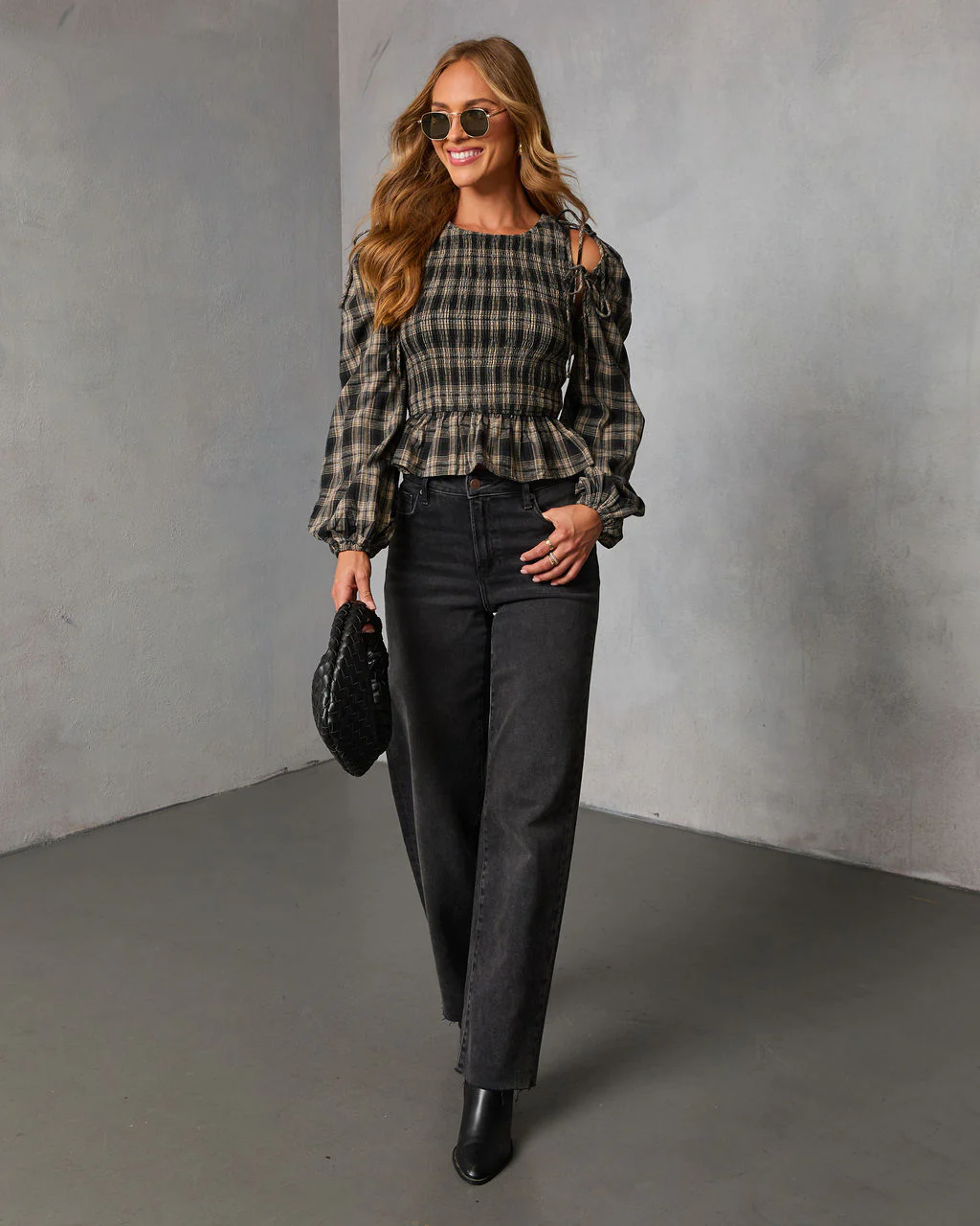 Veralie Smocked Plaid Peplum Top - Image 2