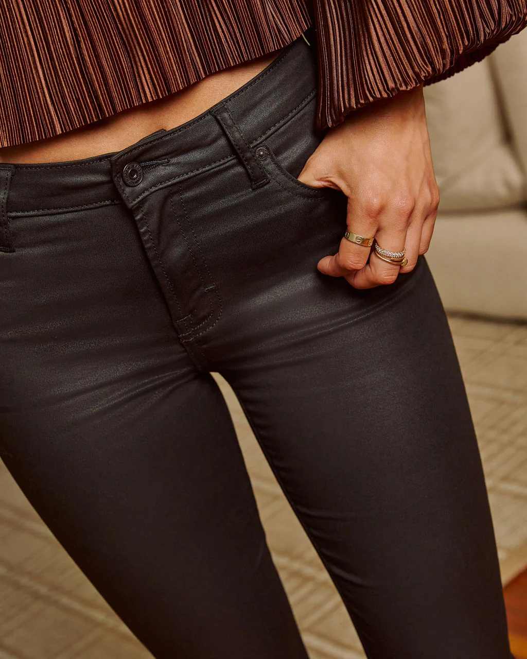 Vessa Super Stretch Mid Rise Bootcut Coated Jeans - Image 6