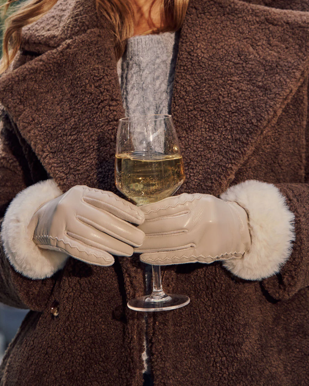 Vionae Vegan Leather Faux Fur Trim Gloves - Image 3