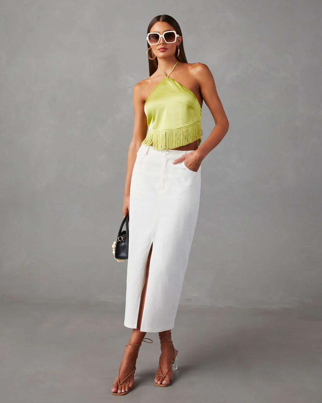 Viva La Vida Satin Fringe Hem Halter Top - Image 4