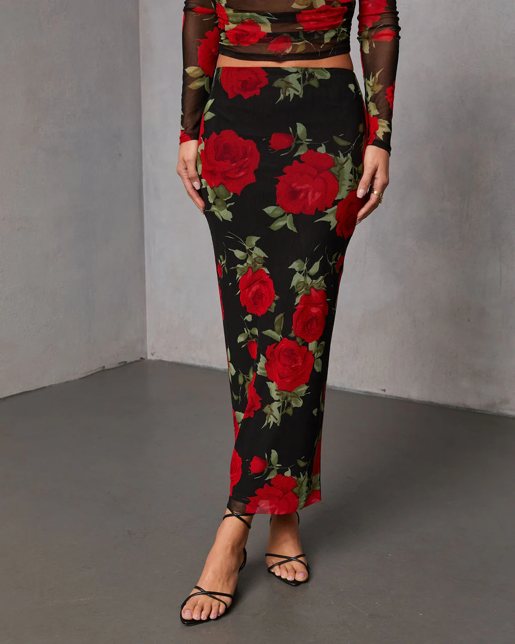 Warm Bloom Floral Mesh Maxi Skirt - Image 2
