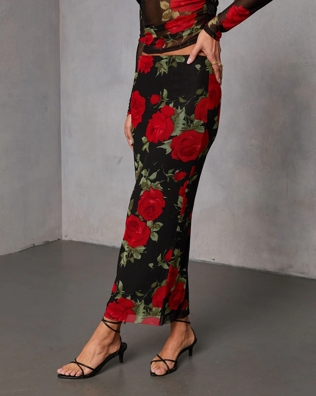 Warm Bloom Floral Mesh Maxi Skirt - Image 3