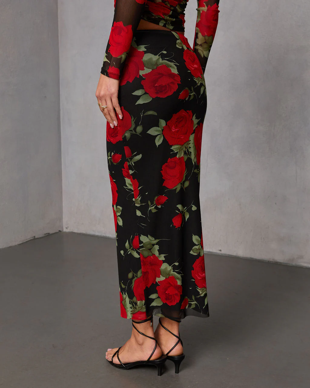 Warm Bloom Floral Mesh Maxi Skirt - Image 4