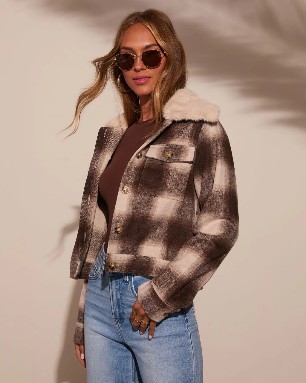 Warm Feels Fur Collar Plaid Jacket - Image 3