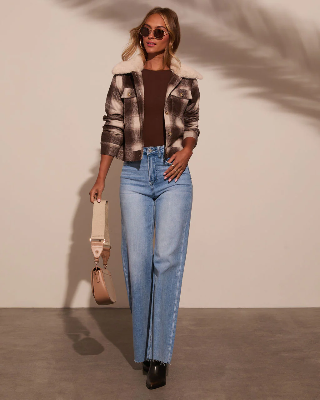 Warm Feels Fur Collar Plaid Jacket - Image 6