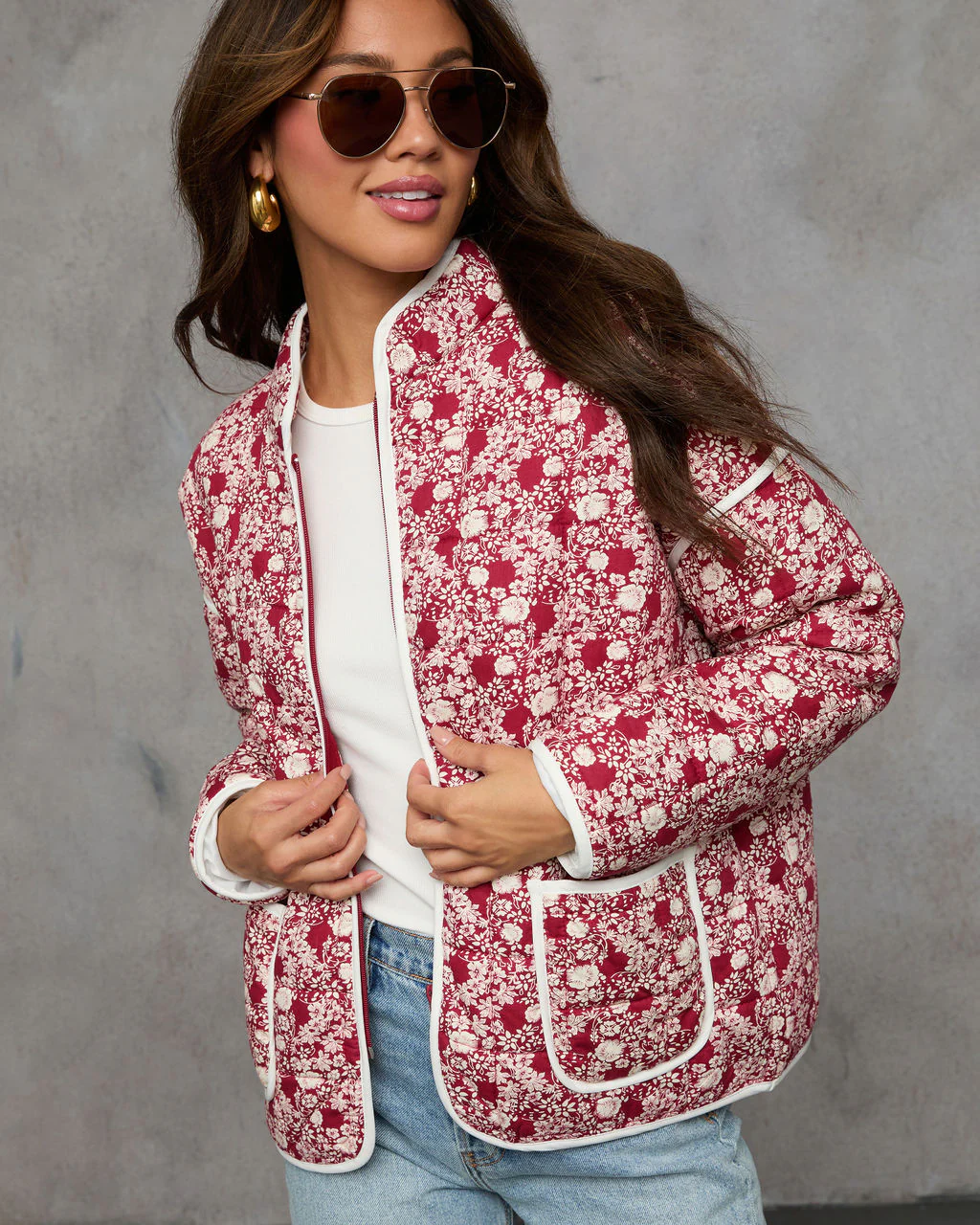 Warm Rose Quilted Zip Up Jacket - Image 3