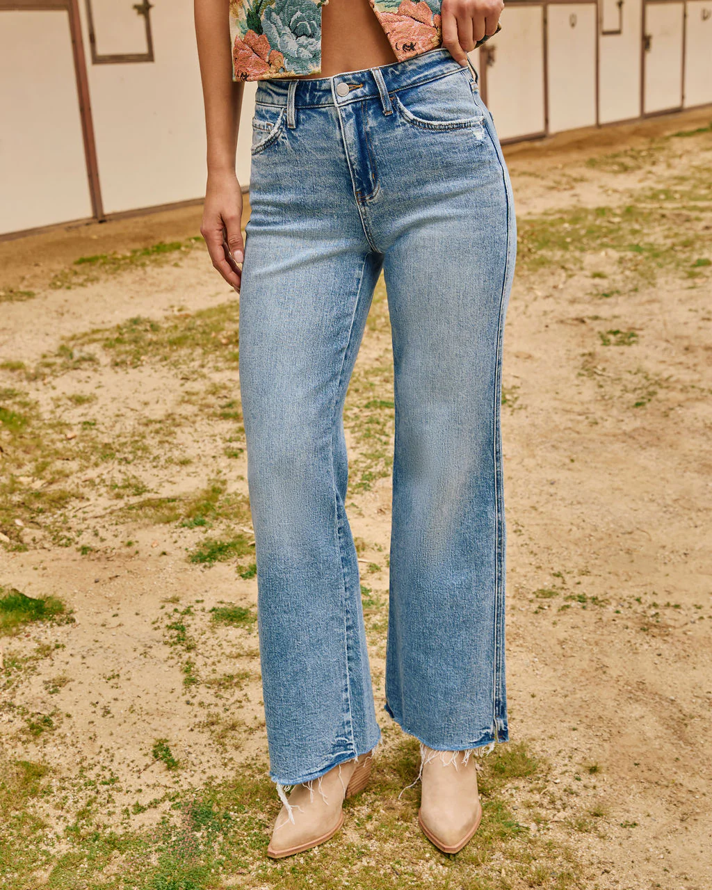 Washed Wishes Super Stretch Mid Rise Flare Leg Jeans - Image 3