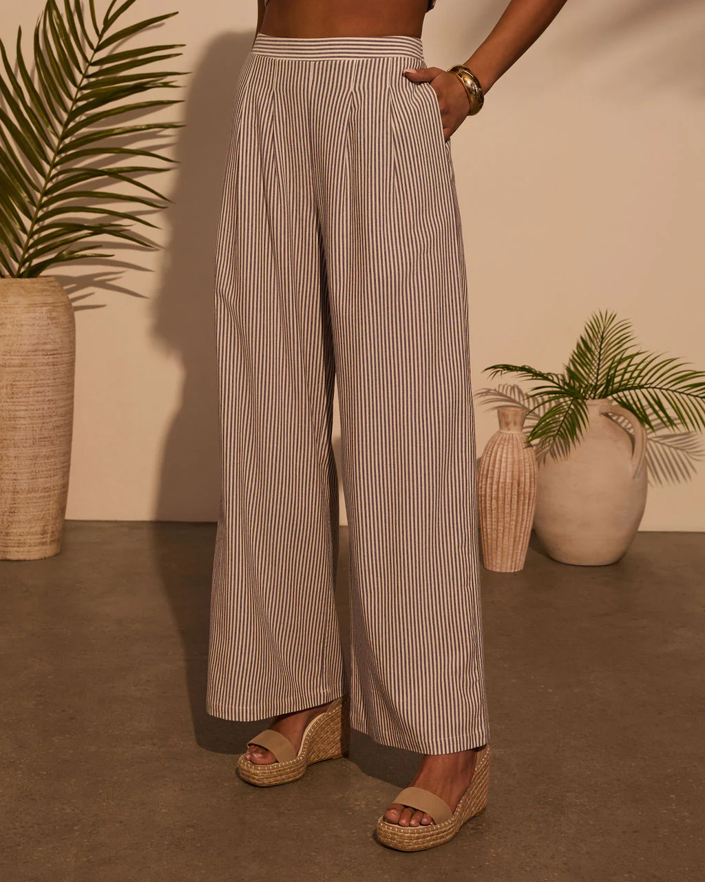 Weekend Trip Pinstripe Wide Leg Pants - Image 3