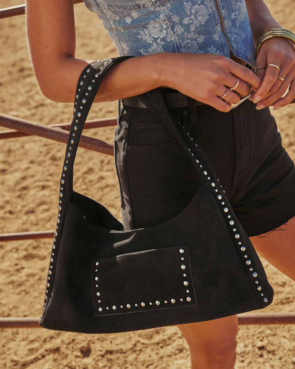 Western Drift Studded Faux Suede Shoulder Bag - Image 4
