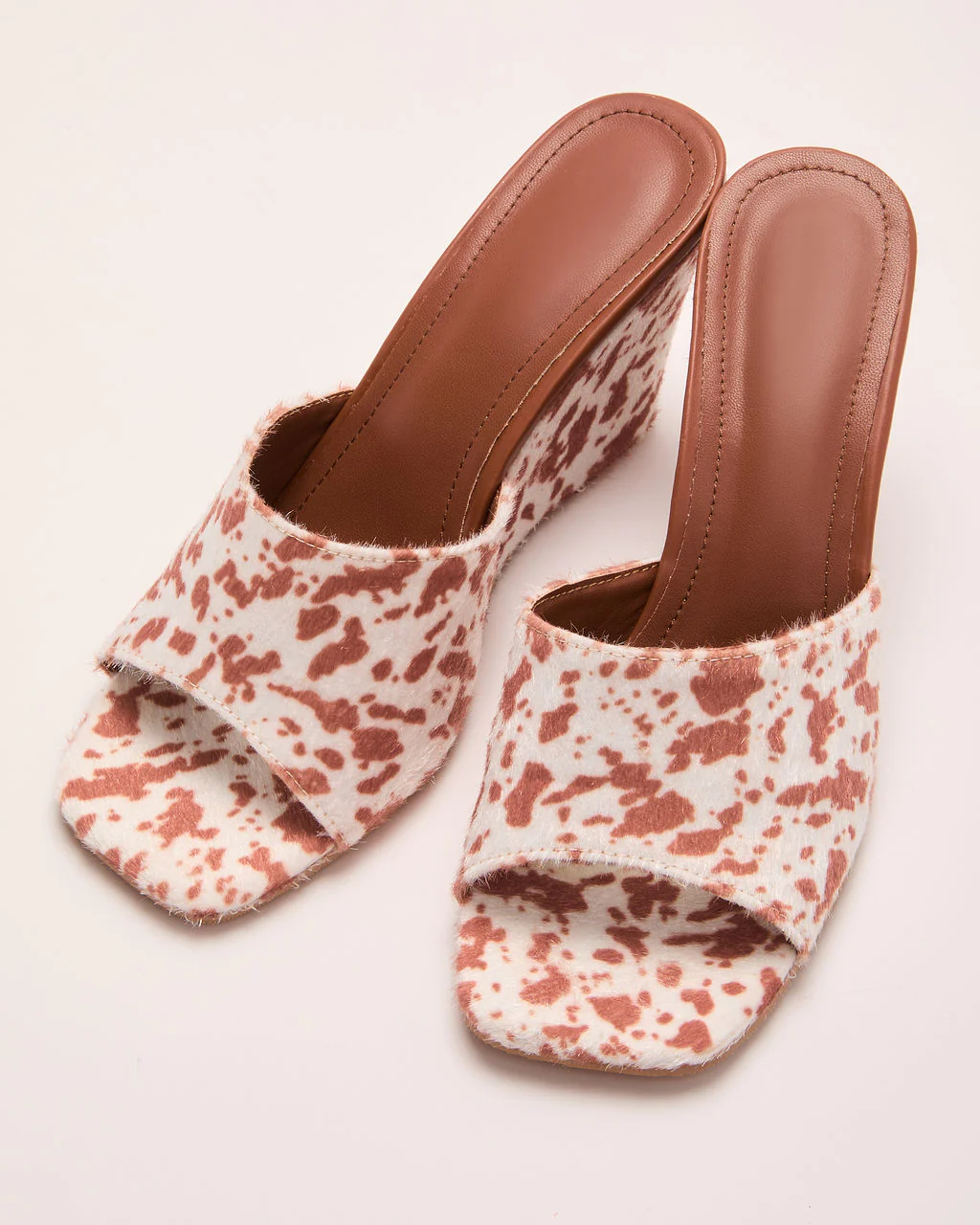 Western Hide Cow Print Wedge Mules - Image 2