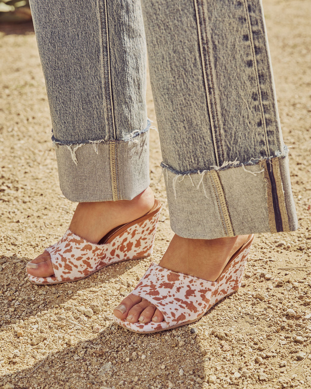 Western Hide Cow Print Wedge Mules - Image 4