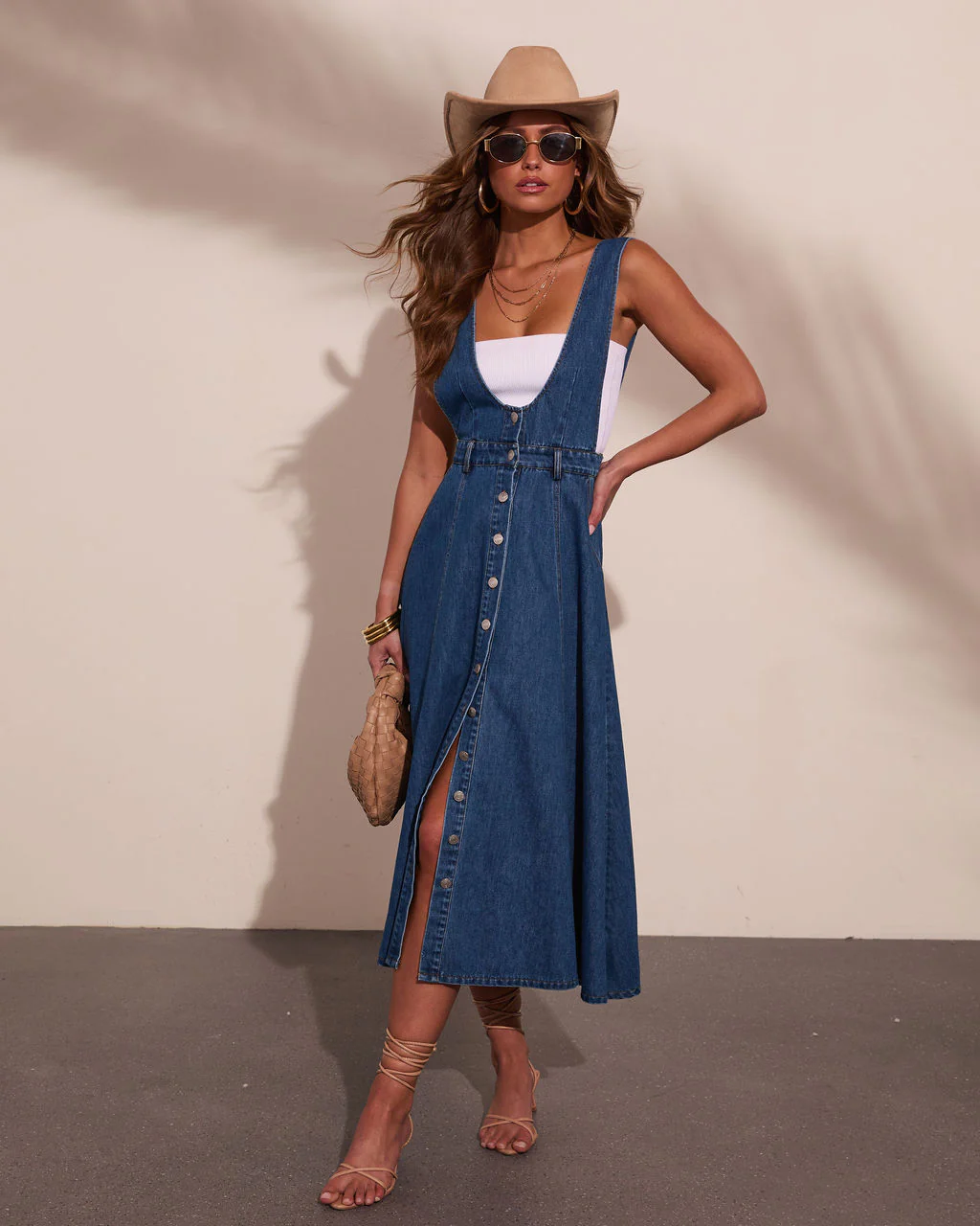Western Indigo Denim Overall Maxi Dress - Image 5